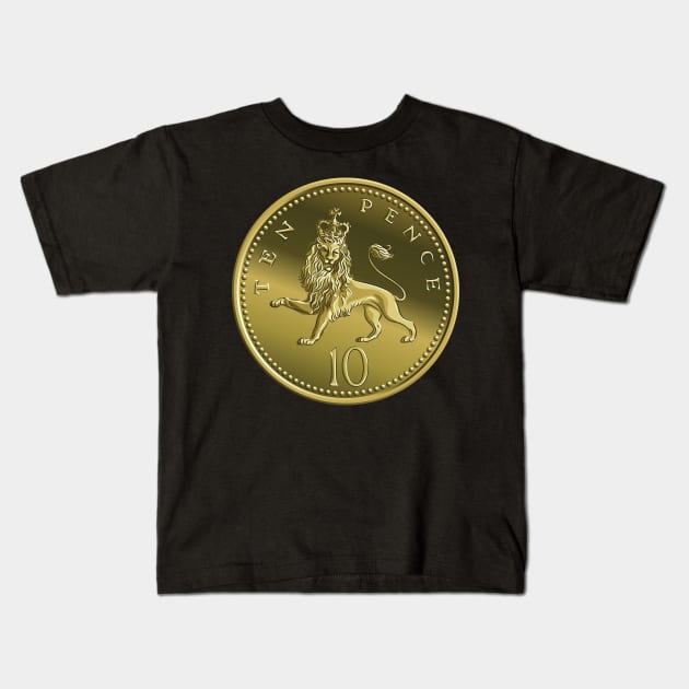 Vector British money gold coin 10 pence Kids T-Shirt by kavalenkava